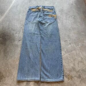 Japanese Style Old Covered Wagon Straight Leg Embroidered Denim VTG Jeans 30x31